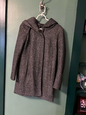 Only Hooded Charcoal Gray Wool-Blend Pea Coat